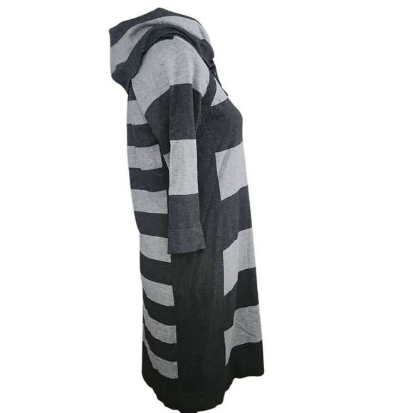 ETC Women's Size Medium Gray Striped Cowl Neck 3/4 Sleeve Dress - Picture 4 of 5